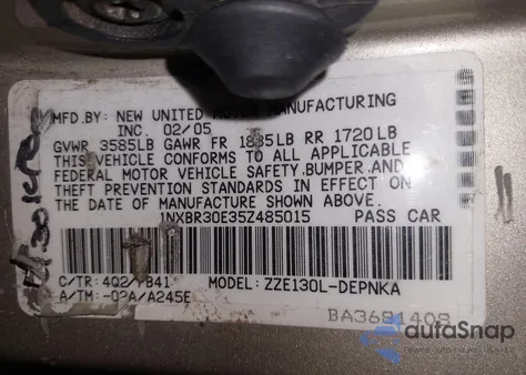 2005 Toyota Corolla Le z USA, uszkodzony, nr VIN 1NXBR30E35Z485015